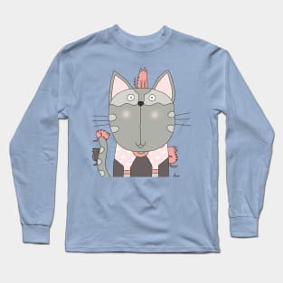 Cat Goof Portrait w Little Pink Cats Long Sleeve T-Shirt